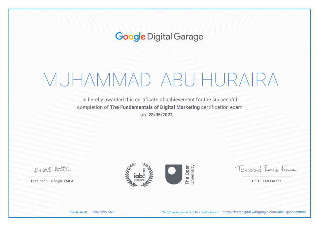 DM certificate google